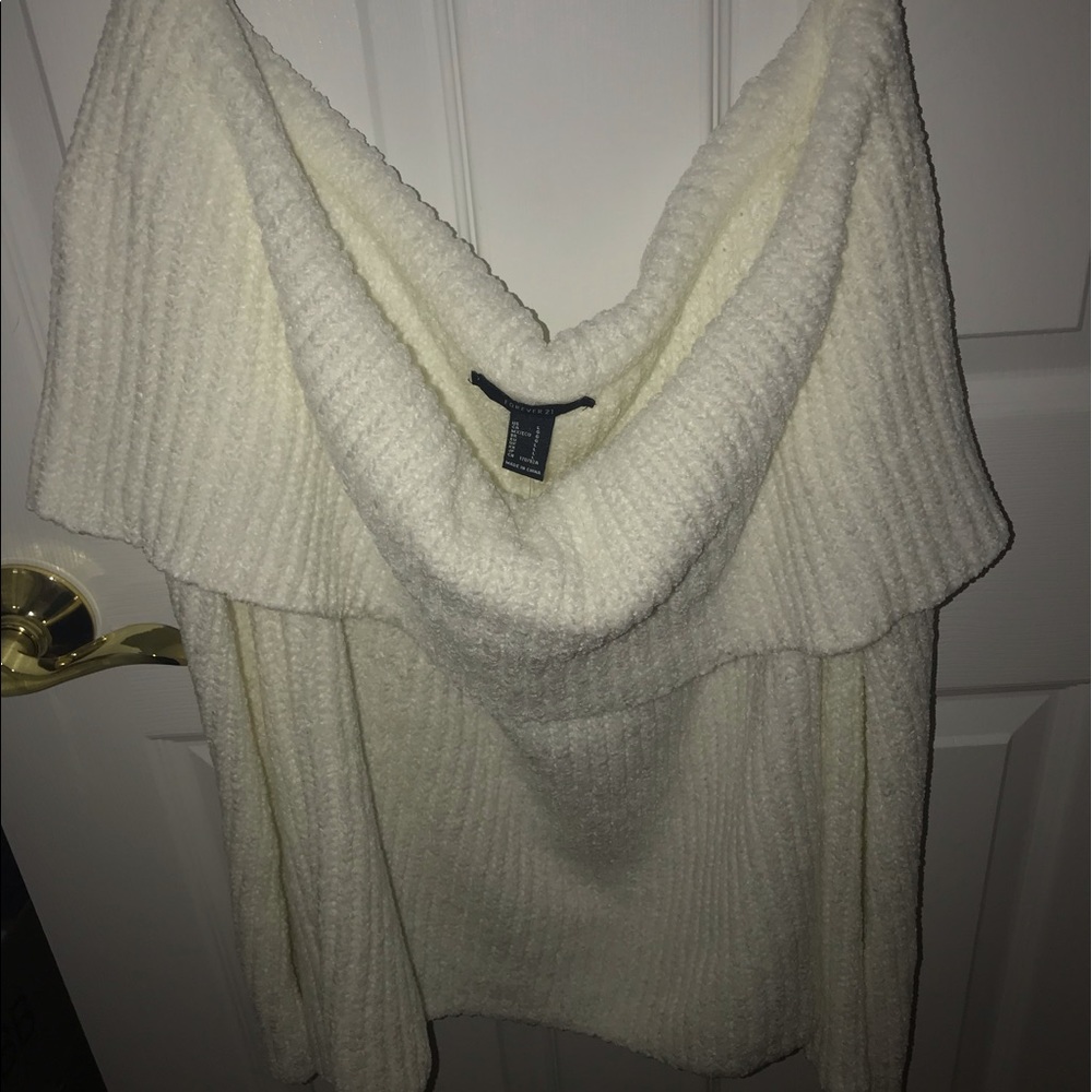 White Off the Shoulder Sweater